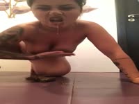 dirty busty girl shitting and eating her shit